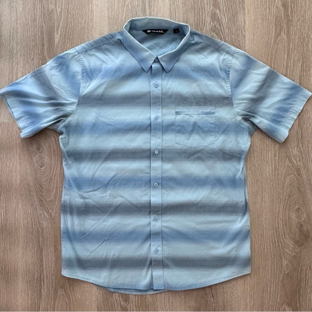 Travis Mathew Blue Stripe SS‎ Button Up Sz L